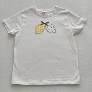 White cotton baby tee with green bow Lemon design